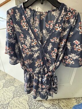 Sienna Sky Navy Floral Wrap Mini Dress with Tie